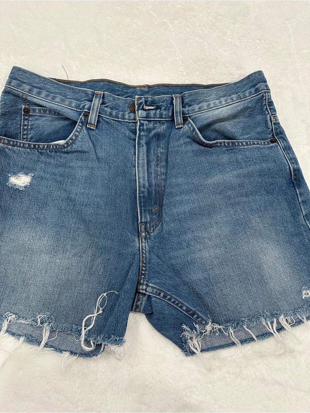 Levi's 517 Light Blue Distressed Denim Shorts size 31